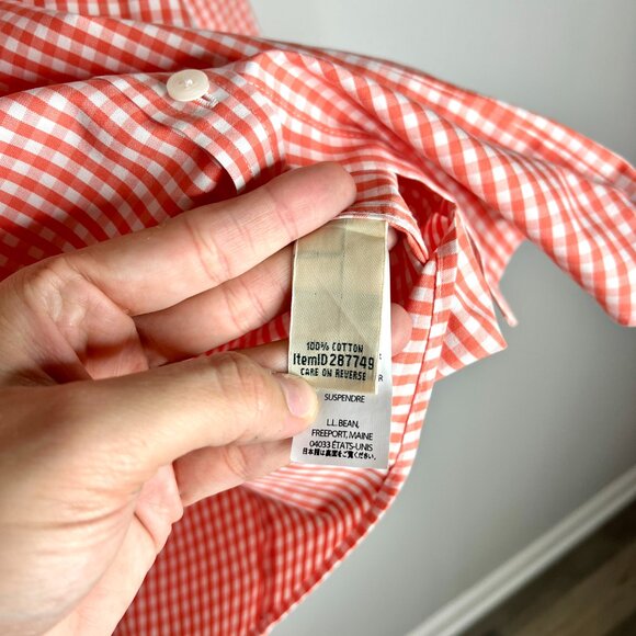 L.L. Bean Wrinkle Resistant Orange Gingham Check Button Up 3/4 Sleeve Sz 1X - Picture 3 of 4